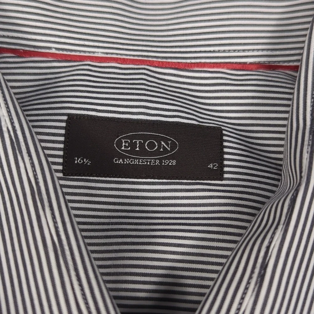 Eton Striped Long‎ Sleeve Button-up Gray & White Mens Size 16.5 XL